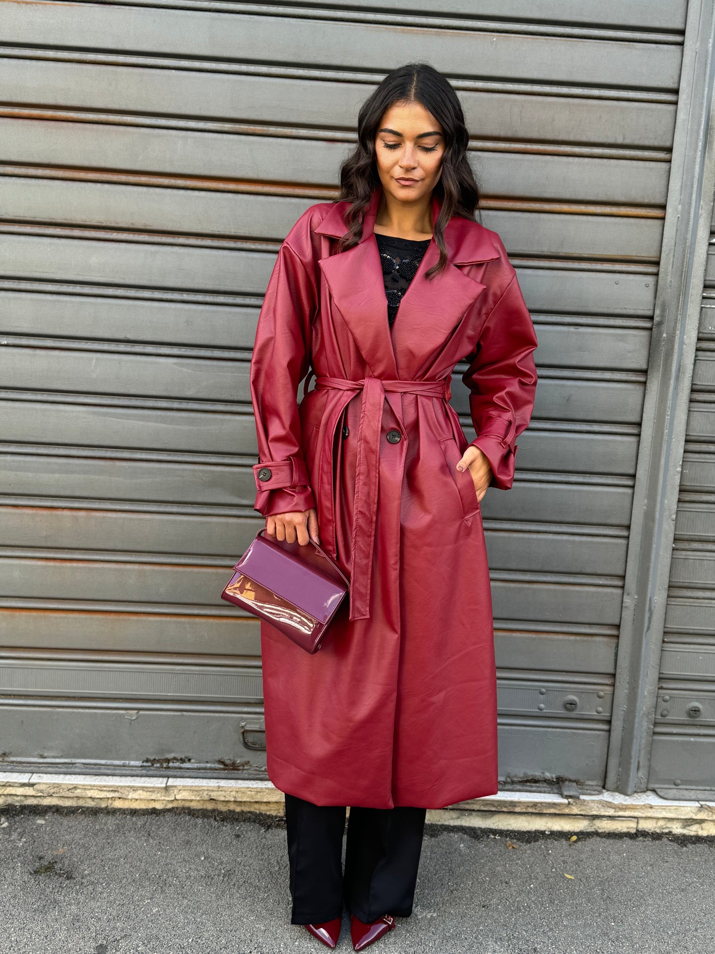 Trench ecopelle bordeaux