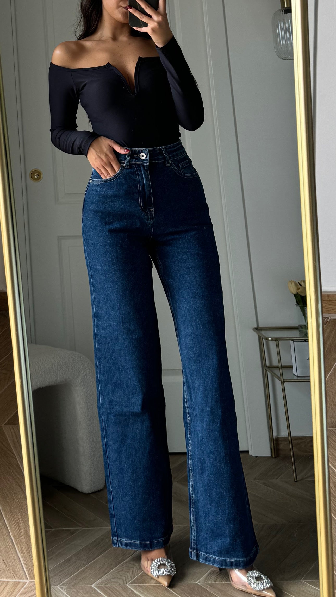 JEANS WIDE LEG SCURO