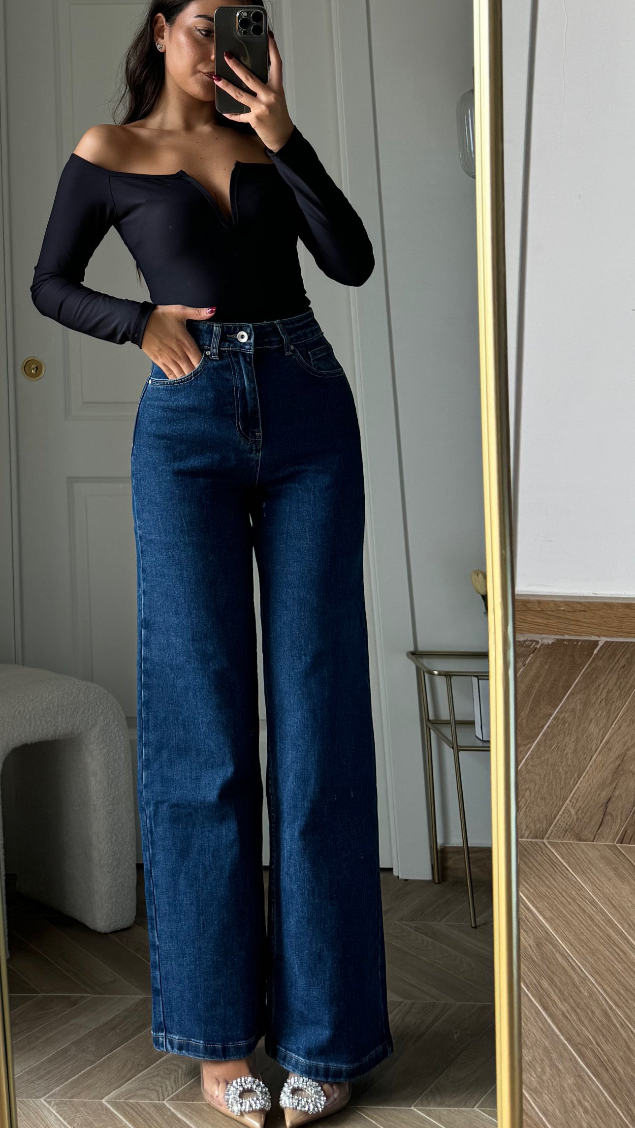 JEANS WIDE LEG SCURO