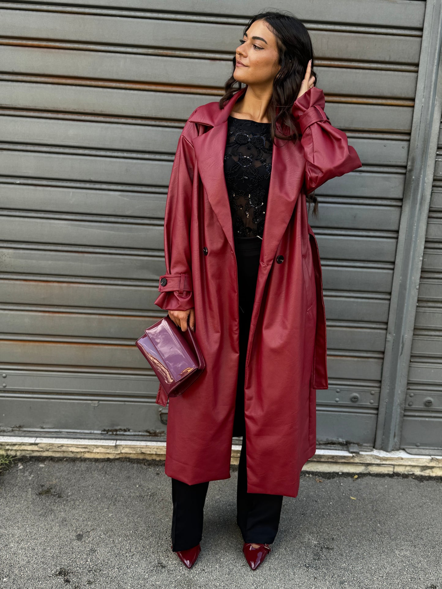 Trench ecopelle bordeaux